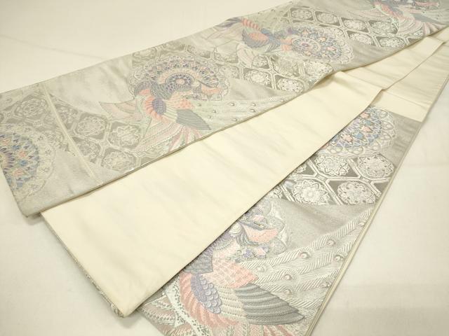 平和屋着物◎六通柄袋帯 唐織 九百錦 孔雀花文 プラチナ箔 正絹 逸品 DABC9970qp