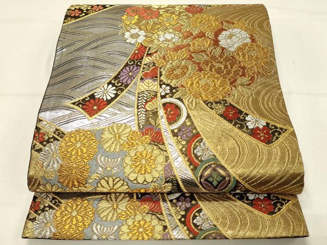 平和屋着物◎六通柄袋帯 束ね熨斗花文 金銀糸 正絹 逸品 DABC9974qp