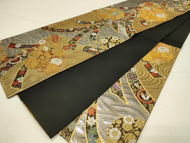 平和屋着物◎六通柄袋帯 束ね熨斗花文 金銀糸 正絹 逸品 DABC9974qp