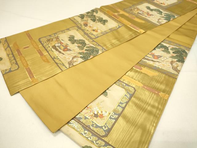 平和屋着物◎六通柄袋帯 手織 舞 衝立花松文 金糸 引箔 正絹 逸品 DABC9976qp