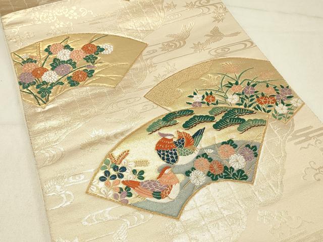 平和屋着物◎六通柄袋帯 唐織 道長地紙花鳥文 金糸 正絹 逸品 DABC9977qp