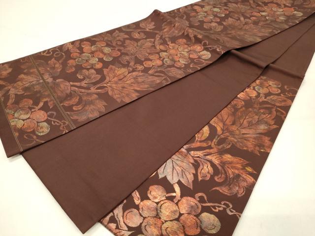 平和屋着物◎六通柄袋帯 葡萄蔦の葉文 金糸 正絹 逸品 DABC9981qp