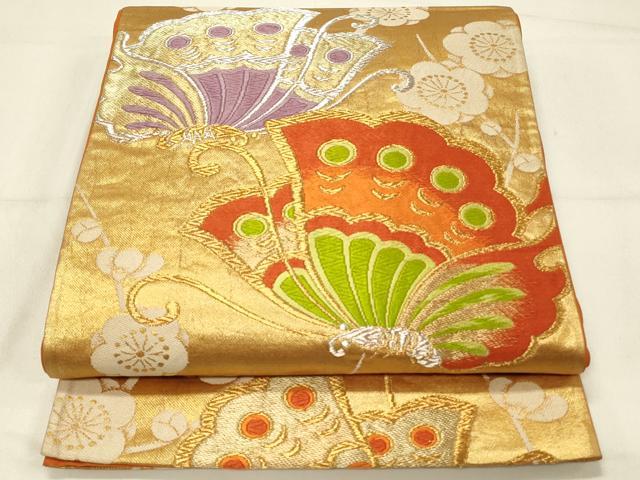 平和屋着物◎六通柄袋帯 唐織 花蝶文 金銀糸 正絹 逸品 DABC9985qp