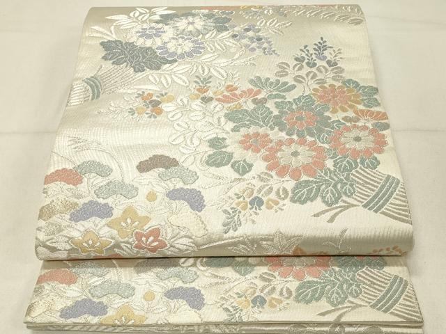 平和屋着物◎六通柄袋帯 束ね花文 金銀糸 正絹 逸品 DABC9993qp