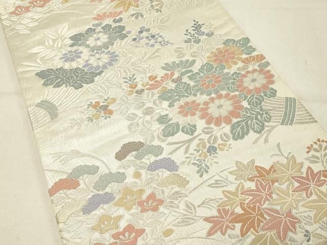 平和屋着物◎六通柄袋帯 束ね花文 金銀糸 正絹 逸品 DABC9993qp