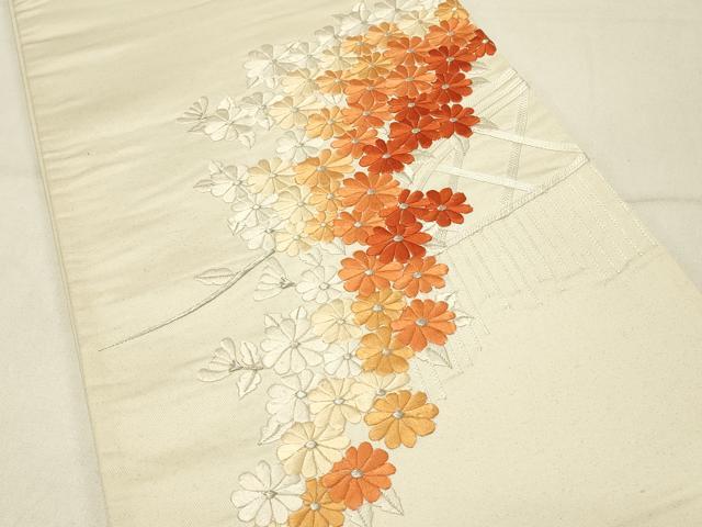 平和屋着物◎太鼓柄袋帯 駒刺繍 総刺繍 籬花文 銀糸 正絹 逸品 DABC9997qp