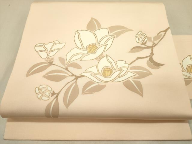 平和屋着物●塩瀬 九寸名古屋帯 草花 金彩 正絹 逸品 DABD0003op