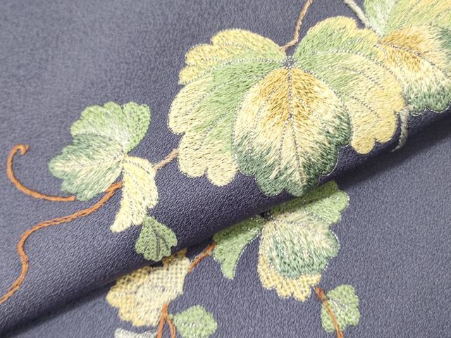 平和屋着物●太鼓柄京袋帯 総刺繍 蔦の葉文 銀糸 正絹 逸品 DABD0007op