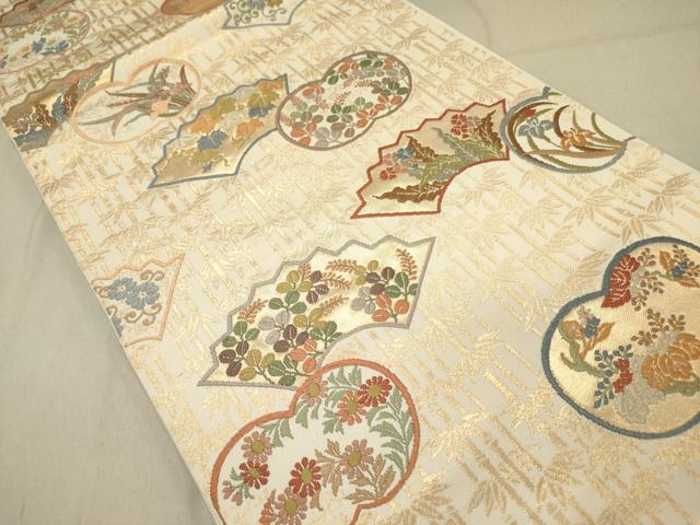 平和屋着物●全通柄 本袋帯 唐織 草花文 金糸 正絹 逸品 DABD0010op