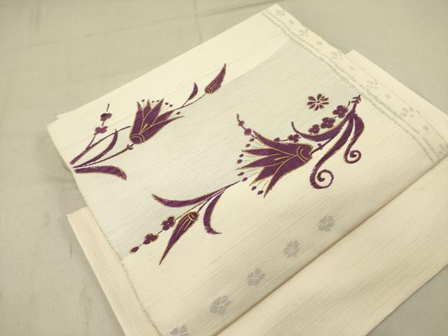 平和屋着物●京の名門 じゅらく謹製 帝王紫 つけ帯 紬地 すくい織 草花文 金彩 正絹 逸品 DABD0017op