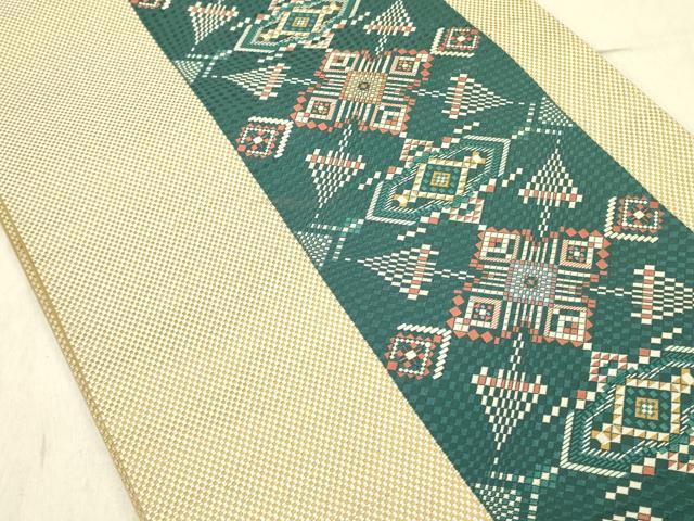 平和屋着物●本場筑前博多織 両面 六通柄袋帯 幾何学文様 正絹 逸品 DABD0020op
