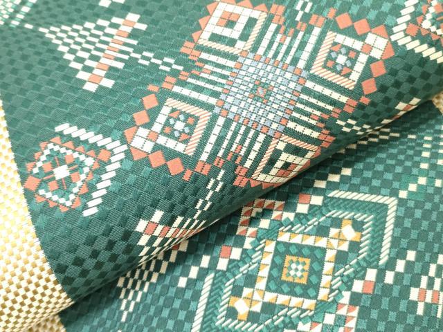 平和屋着物●本場筑前博多織 両面 六通柄袋帯 幾何学文様 正絹 逸品 DABD0020op