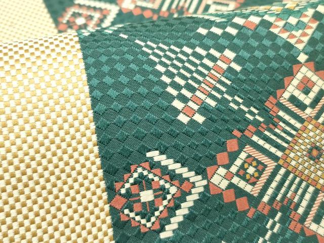 平和屋着物●本場筑前博多織 両面 六通柄袋帯 幾何学文様 正絹 逸品 DABD0020op