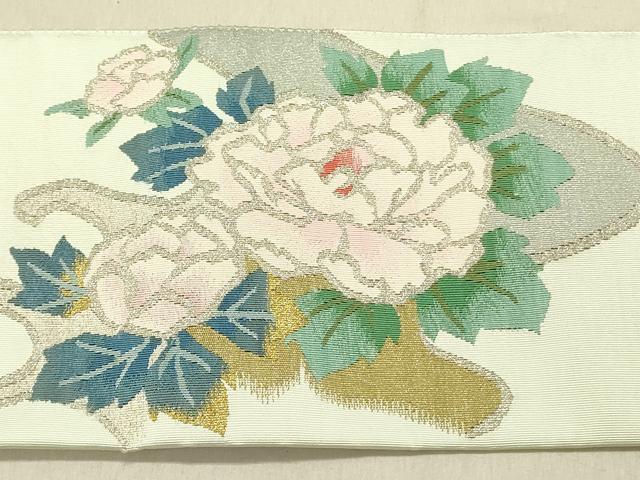 平和屋着物●爪掻き本綴れ 八寸名古屋帯 飛鶴花文 金銀糸 正絹 逸品 DABD0023op