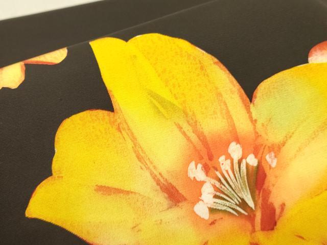 平和屋着物●塩瀬 九寸開き名古屋帯 舞花 ろうけつ染め 黒地 正絹 逸品 DABD0028op