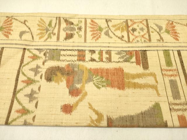 平和屋着物●九寸名古屋帯 紬地 エジプト壁画文様 正絹 逸品 DABD0030op