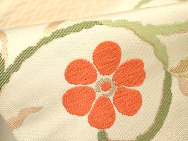 平和屋着物●九寸名古屋帯 唐織 花唐草文 金糸 逸品 DABD0042op