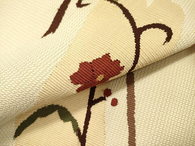 平和屋着物●八寸名古屋帯 すくい織 草花 正絹 逸品 DABD0053op
