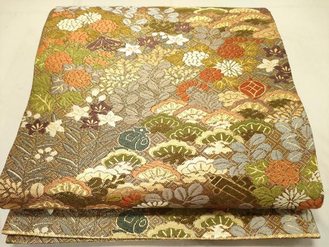 平和屋着物▼六通柄袋帯 唐織 花松文 金糸 正絹 逸品 DABD0060op