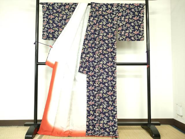 平和屋着物■上質な小紋 草花 鬼しぼ縮緬 ロング丈 正絹 逸品 DABD0087op