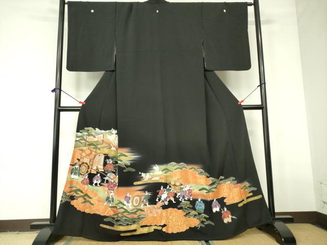 平和屋着物■豪華黒留袖 駒刺繍 御所車花松文 暈し染め 金彩 正絹 逸品 DABD0098op