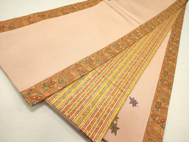 平和屋着物●両面 太鼓柄袋帯 駒刺繍 器物文様 金糸 鬼しぼ縮緬 正絹 逸品 未使用 DABD0135op