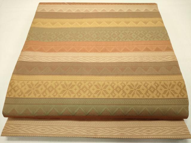 平和屋着物●織物一筋名門 織悦 両面 全通柄 本袋帯 横段花文 正絹 逸品 DABD0160op