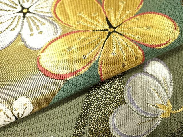 平和屋着物●六通柄袋帯 舞梅 金銀糸 正絹 逸品 DABD0177op