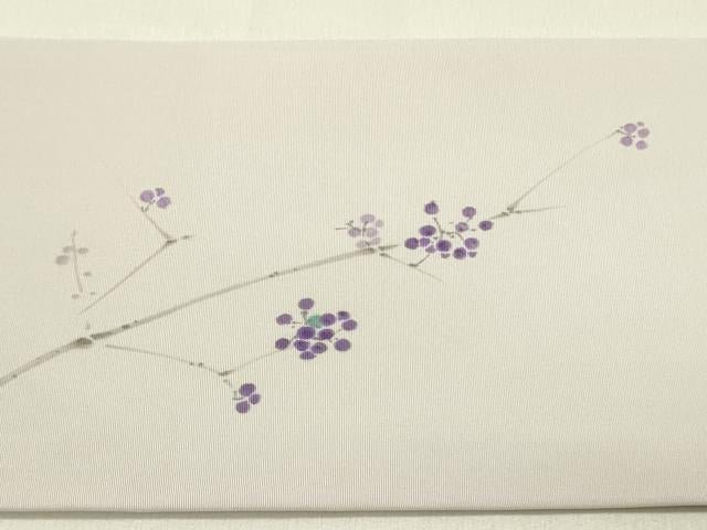 平和屋着物●塩瀬 九寸名古屋帯 手描き 南天文 正絹 逸品 DABD0195op