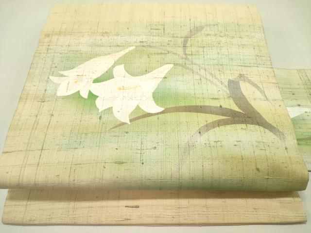 平和屋着物●九寸名古屋帯 生紬 草花 正絹 逸品 DABD0198op
