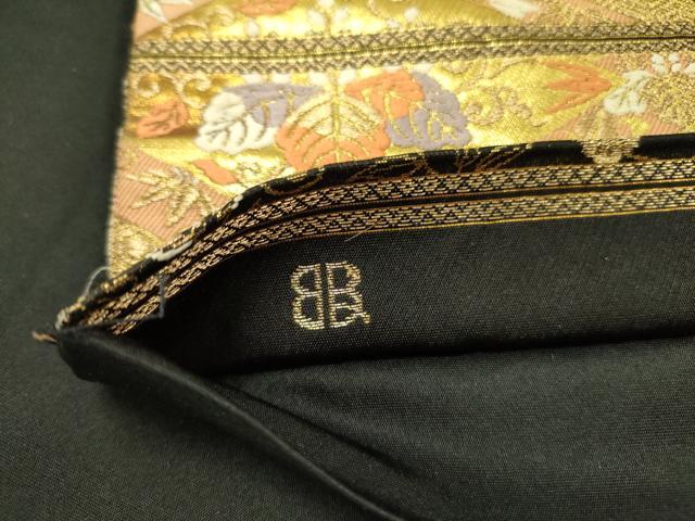 平和屋着物●西陣 服部織物謹製 六通柄袋帯 唐織 花菱文 黒地 金糸 正絹 逸品 DABD0200op