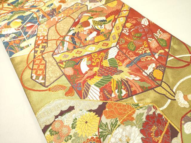 平和屋着物●唐織・西陣の老舗・名門・藤原織物 六通柄袋帯 唐織 小袖宝箱文 本金箔 上代120万 正絹 逸品 未使用 DABD0206op