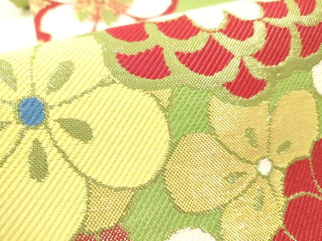 平和屋着物●六通柄袋帯 花尽くし 金糸 正絹 逸品 DABD0222op
