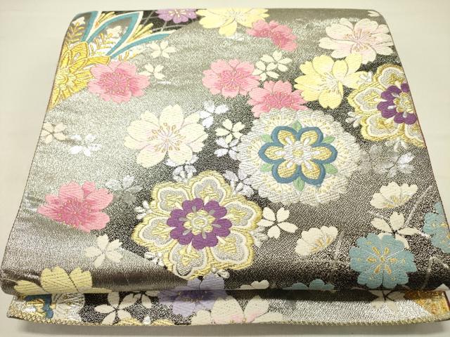 平和屋着物●六通柄袋帯 唐織 正倉院花文 舞桜 金銀糸 正絹 逸品 DABD0226op
