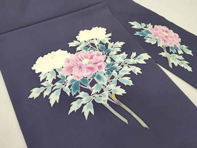 平和屋着物●塩瀬 九寸名古屋帯 作家物 刺繍 牡丹 銀糸 正絹 逸品 DABD0267op