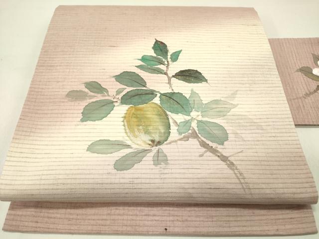 平和屋着物●九寸名古屋帯 手描き 紬地 成り物 金彩 正絹 逸品 DABD0277op