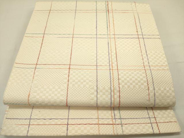 平和屋着物●本場筑前博多織 八寸名古屋帯 格子 正絹 逸品 DABD0281op