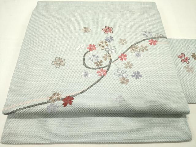 平和屋着物●九寸名古屋帯 総刺繍 舞桜 正絹 逸品 DABD0307op