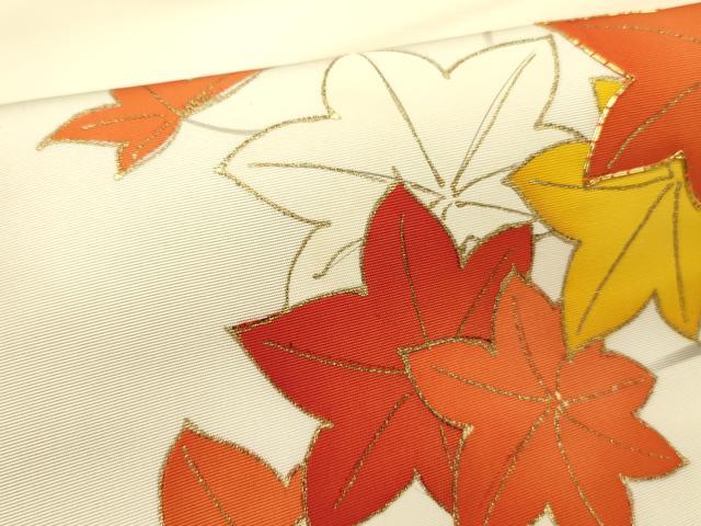 平和屋着物●塩瀬 九寸名古屋帯 駒刺繍 枝楓文 金彩 正絹 逸品 DABD0313op