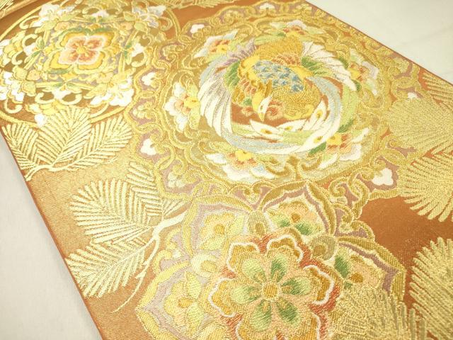 平和屋着物●西陣 川島織物 六通柄 本袋帯 松葉文 正倉院鳳凰花文 金糸 正絹 逸品 DABD0317op