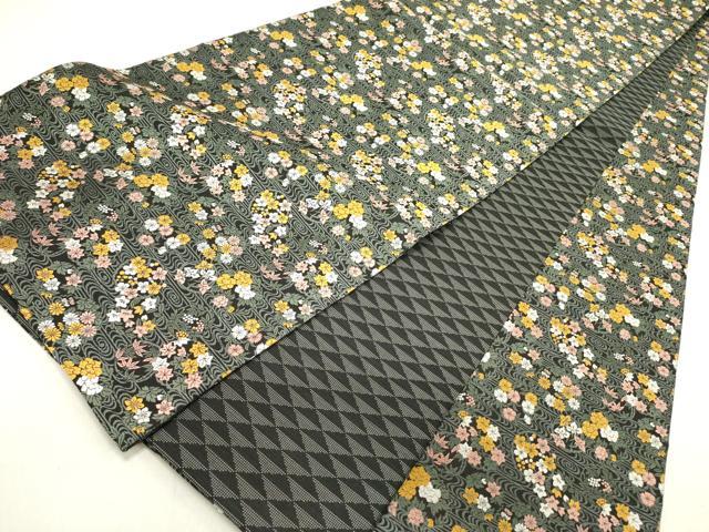 平和屋着物●全通柄袋帯 唐織 草花 黒地 正絹 逸品 未使用 DABD0324op