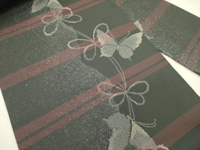 平和屋着物●九寸名古屋帯 舞蝶文 黒地 正絹 逸品 未使用 DABD0329op