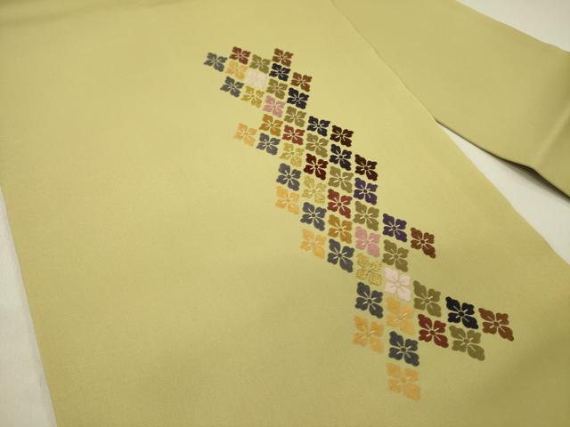 平和屋着物●塩瀬 九寸名古屋帯 唐織 作家物 花菱文 金糸 正絹 逸品 DABD0330op