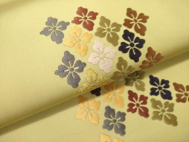 平和屋着物●塩瀬 九寸名古屋帯 唐織 作家物 花菱文 金糸 正絹 逸品 DABD0330op