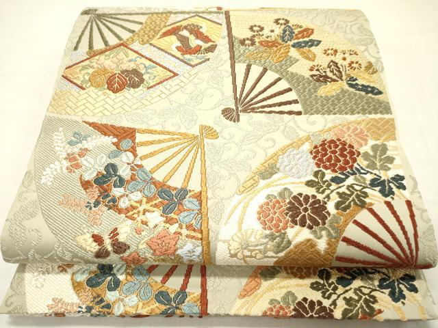 平和屋着物●織文意匠鈴木 六通柄袋帯 唐錦 能衣舞扇文 金糸 正絹 逸品 DABD0365op