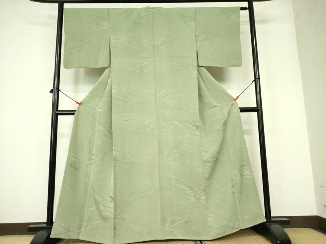 平和屋着物■上質な色無地 流水地紋 若葉色 正絹 逸品 DABD0384op