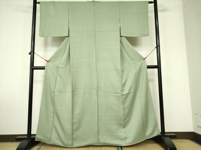 平和屋着物■上質な色無地 霞地紋 山葵色 正絹 逸品 DABD0386op