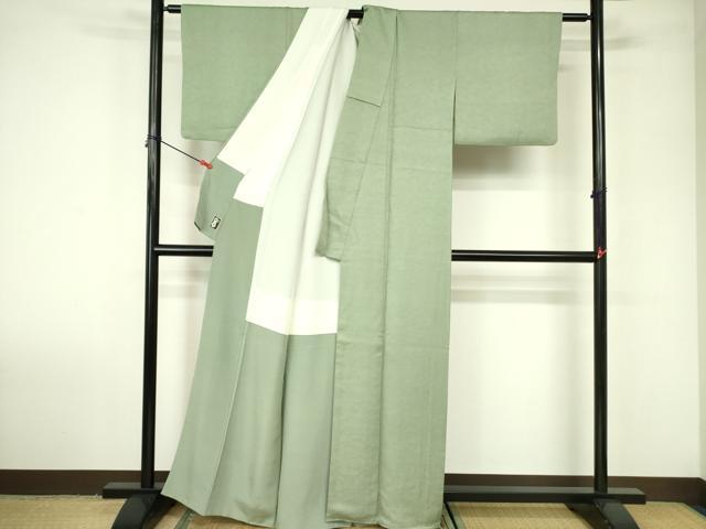 平和屋着物■上質な色無地 霞地紋 山葵色 正絹 逸品 DABD0386op