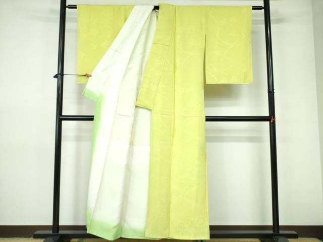 平和屋着物■上質な色無地 草花地紋 鶸色 正絹 逸品 未使用 DABD0397op