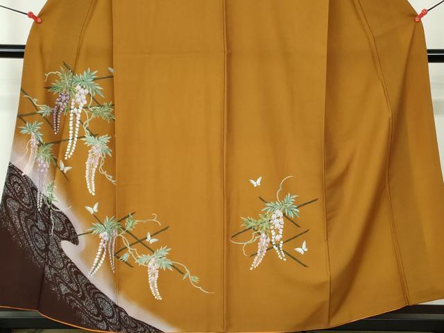 平和屋着物■訪問着 枝垂れ藤 舞蝶文 暈し染め 金彩 正絹 逸品 DABD0399op